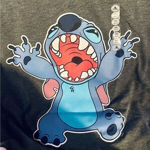 NWT Disney Parks Stitch Front and BackGraphic Tee — Blue Stitch on Dark Gray